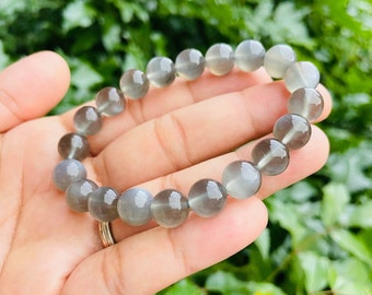 Silver Moonstone Crystal Bracelet: Round Gemstone Jewelry (9mm)