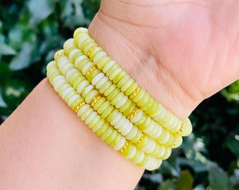 Lemon Quartz Donut Bead Bracelet: Yellow Crystal Gemstone