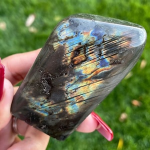 Flashy Rainbow Labradorite Slab (174.3G): Polished Free Form Crystal