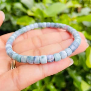 Blue Purple Larimar Crystal Bracelet: Round Gemstone Beads