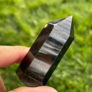 Black Obsidian Crystal Tower: Silver Sheen Gemstone Point (50-80 mm)