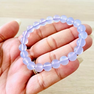 Light Purple Chalcedony Bracelet (1) One Lavender Purple Chalcedony Crystal Bracelet, Round Bead Gemstone Bracelet