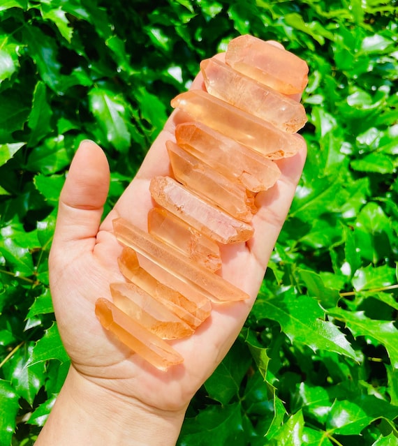 Tangerine Quartz Points: Raw Crystals Choose Amount (30-65 mm) Orange Hematite Quartz