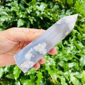 Flower Agate Crystal Tower: Purple Blue Gray Gemstone (370.2g)