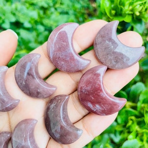 Tumbled Strawberry Quartz Crystal Moon: Pink Speckled Gemstone (30 MM)