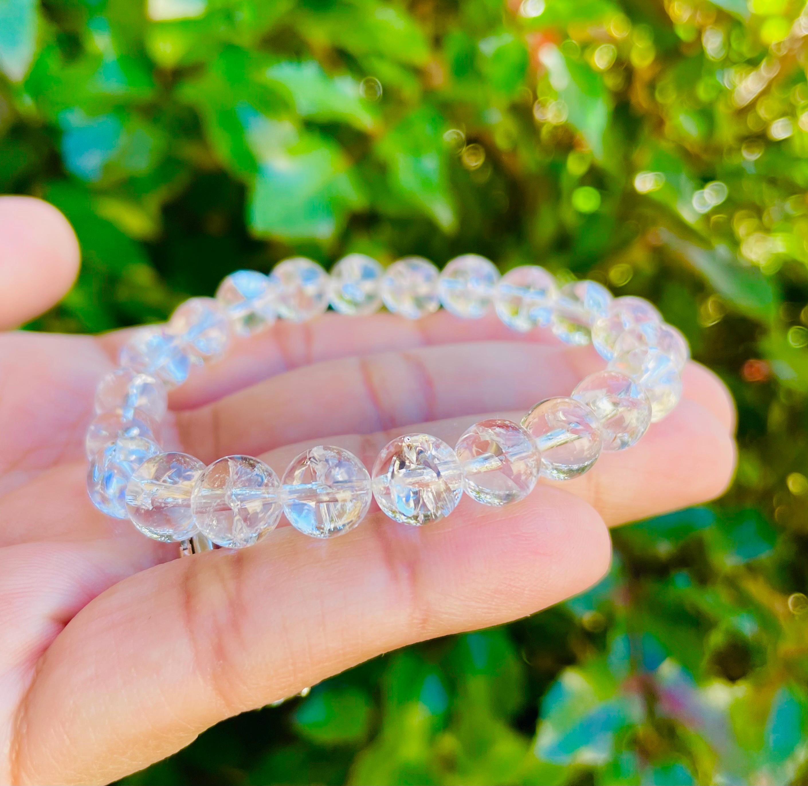 Clear Quartz Crystal Bracelet With Silver Flower Rainbow