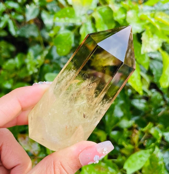 Smoky Citrine Crystal Point: Natural Yellow Quartz Obelisk Tower