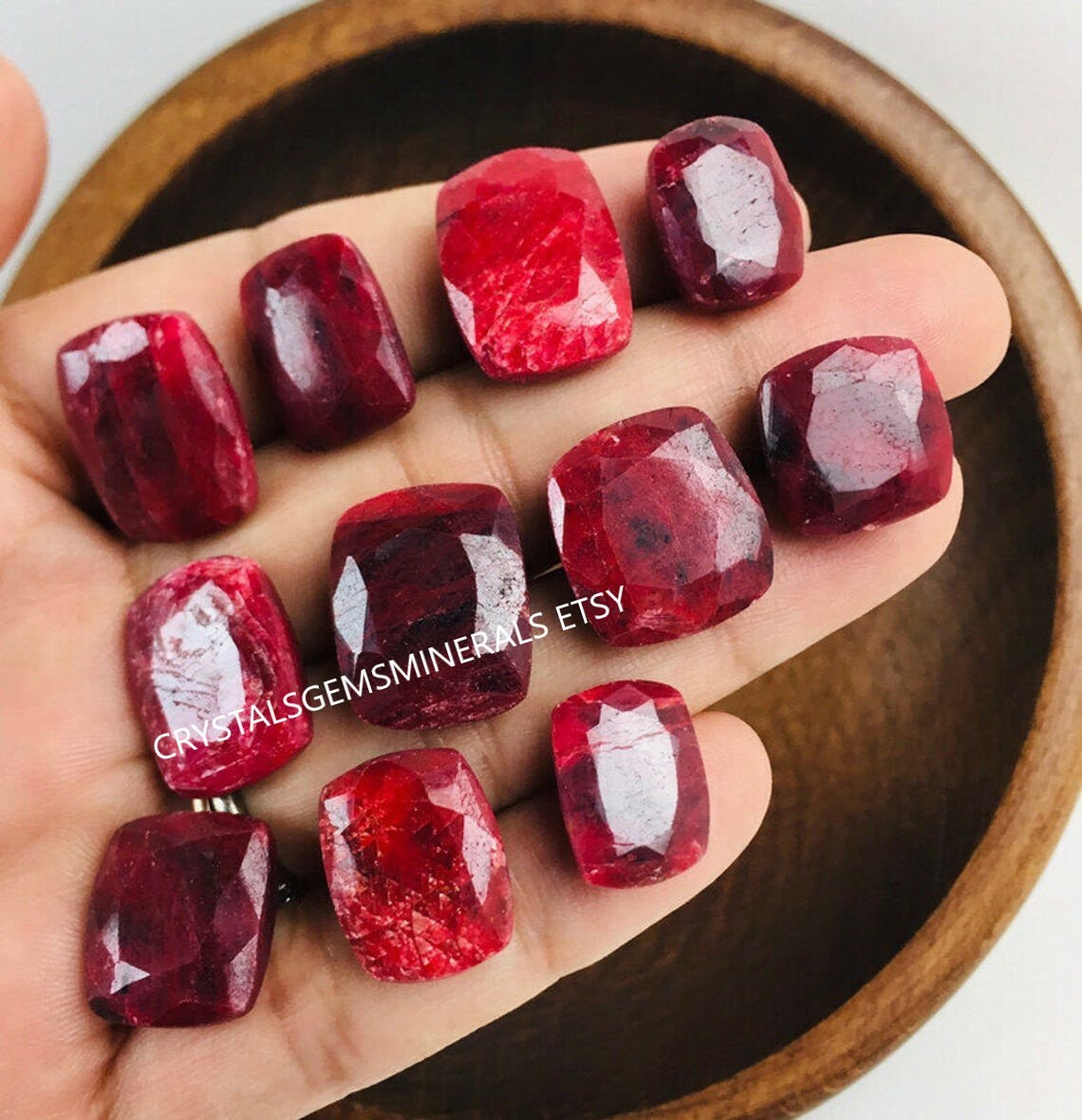 RUBY Crystal (1) XS Faceted Ruby Red  Facet Tumbled SQUARE Stone Natu…