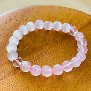Rose Quartz Selenite Bracelet: Pink Crystal Gemstone Beads