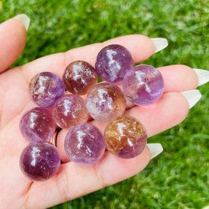 Mini Ametrine Crystal Sphere: Tumbled Amethyst Citrine Quartz 8-12mm