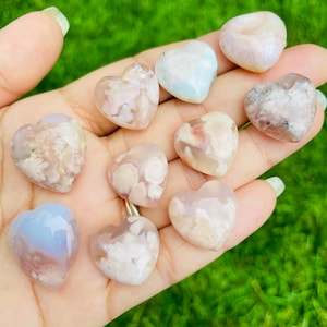Flower Agate Heart Crystal (1) Sakura Agate Heart,  Mini XXS Cherry Blossom Agate Polished Heart Crystal Natural Gemstone