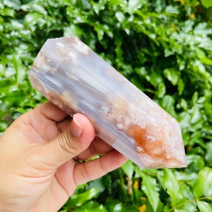 Flower Agate Crystal Tower: Purple Blue Sakura Gemstone (353.7g)