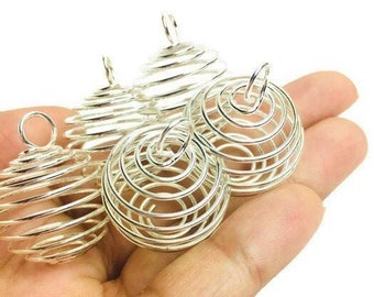 Silver Wire Cage Pendants: Large Gemstone Charms (Set of 5)