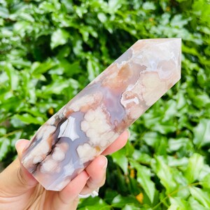 Flower Agate Crystal Point: Purple Blue Gemstone Tower (304.2g)