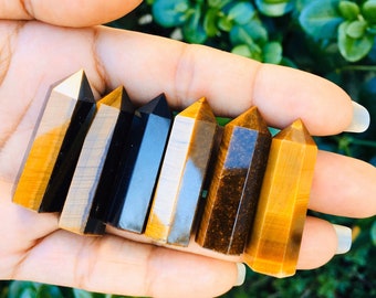 Tiger Eye POINT (1) XS Tigers Eye Mini Pencil Crystal Natural Brown Gold Flashy Fire Tiger Eye Tumbled Polished Gemstone Small Crystal Craft