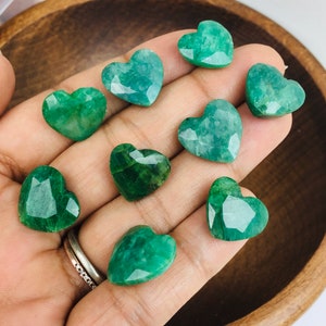 Faceted Emerald Crystal Heart: Small Carved Gemstone (12-16mm)