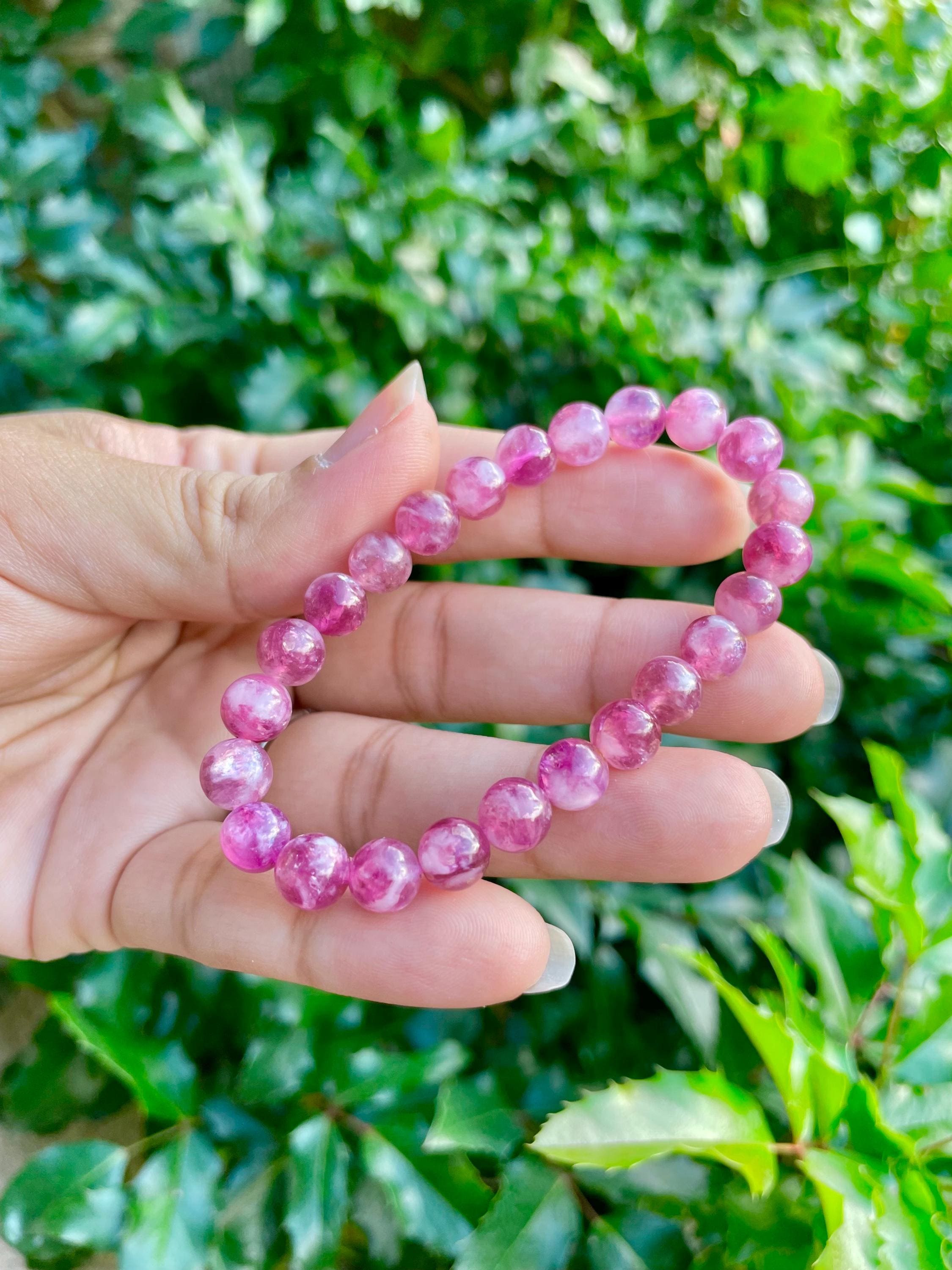 SWEETLIMEJUICE ピンククリスタル リーフブレスレット Flashy Berry Lepidolite Crystal Bracelet: Pink Purple Lepidolite