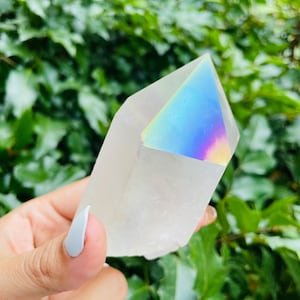 Angel AURA Quartz Point (295G) Clear Quartz Crystal Point Rainbow Crystal Gemstone Point Half Polished Half Raw Crystal