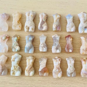 Flower Agate Crystal Body Carving: Mini White Cream Gemstone