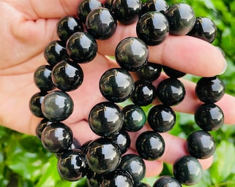 Pulsera de obsidiana arcoíris: piedra preciosa de cuentas redondas gigantes (13-14 mm)