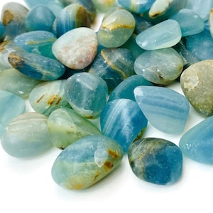 Blue Onyx Crystal (1) XS Blue Onyx Tumbled Stone (One) Polished Natural Gemstone Mineral, Lemurian Aquatine Calcite Stone *READ DESCRIPTION
