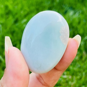 Green Flower Agate Palm Stone, Pastel Cherry Blossom Agate Polished, Unique Flower Agate Crystal (28.88 Grams)