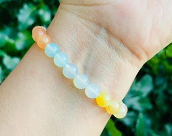 Pulseira de ágata ombré: joias com pedras preciosas e contas redondas