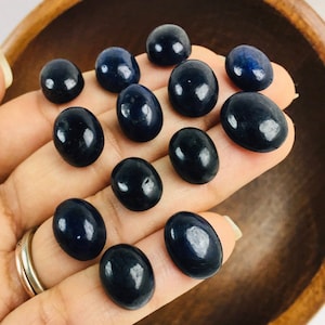 Black Blue Sapphire Crystal Cabochon: Small Polished Gemstone (12-16mm)