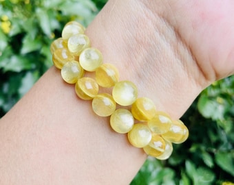 Pulsera de cristal de lepidolita amarilla: joyas de piedras preciosas llamativas