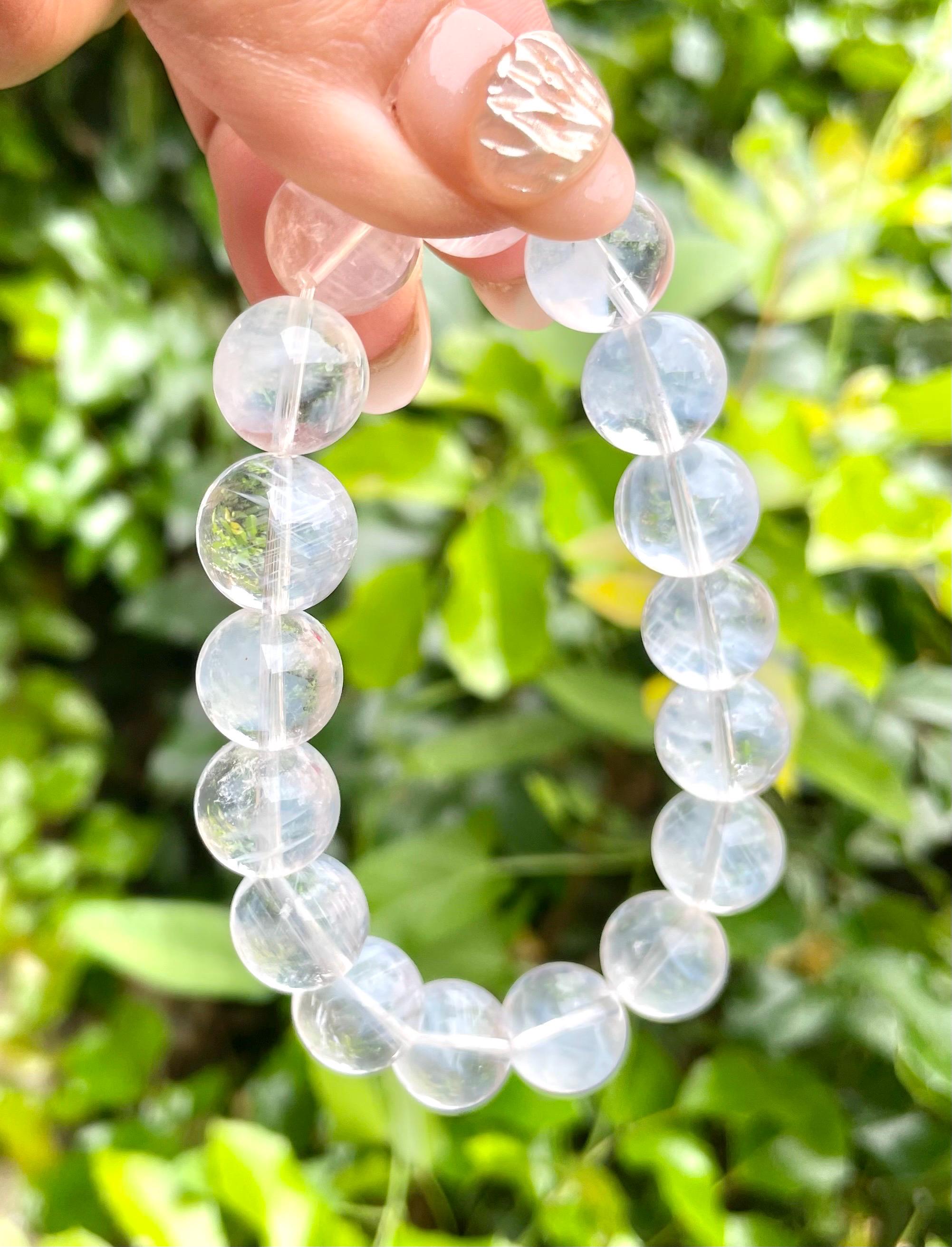 Angel Feather Quartz Crystal Bracelet: XL Gemstone, Blue Needle - Etsy