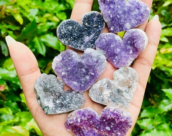 Raw Amethyst Heart (1) Raw Amethyst Crystal Heart Geodes - Amethyst Cluster - Rough Amethyst -Heart Purple Gray Silver Amethyst