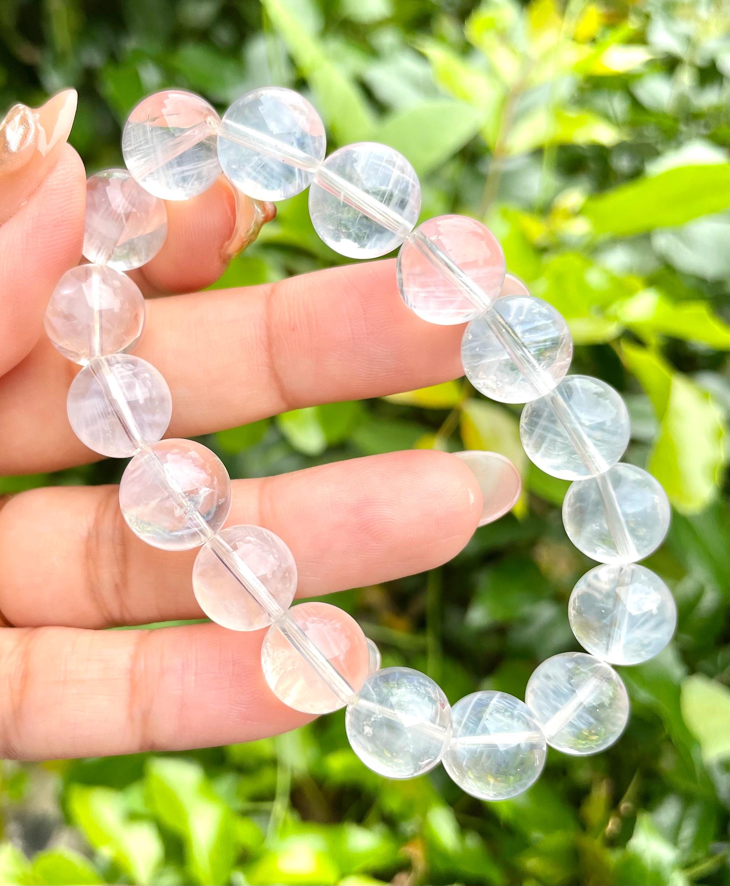 Angel Feather Quartz Crystal Bracelet: XL Gemstone, Blue Needle - Etsy