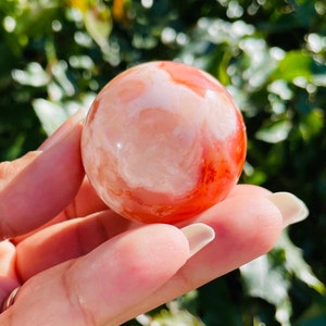 White Carnelian Flower Agate Sphere (82.1G) Carnelian Flower Agate Crystal Ball, Flower Agate Stone, Gemstone Crystal Sphere