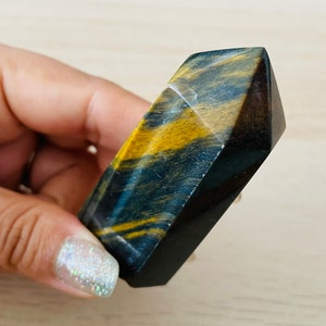 Blue Tigers Eye Crystal Point: Polished Obelisk Tower (82.1G)
