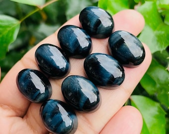 Blue Tigers Eye Cabochon (1) One XS Blue Tiger Eye Oval Round Flat Back Polished Stone Natural Gemstone Jewelry
