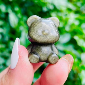 Golden Obsidian Crystal Bear (1) One High Quality Gold Sheen Obsidian Teddy Bear, Small Crystal Carving Natural Gemstone Drilled Bead