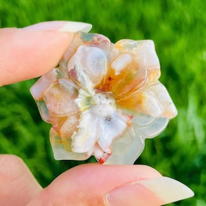 Sakura Flower Agate Crystal (1) Flower Agate Crystal Carving, Flower Agate Stone, Clear White Pink Tumbled Crystals Gemstone, Jewelry Craft