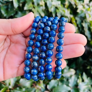 Lapis Lazuli Bracelet (1) One Dark Blue Lapis Lazuli Crystal Bracelet, Round Bead Gemstone Bracelet, High Quality Lapis Gemstone Jewelry