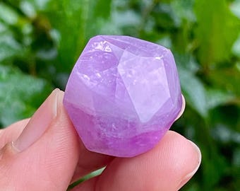 Faceted Kunzite Crystal Sphere: Pink Purple Gemstone (23mm, 17.2G)