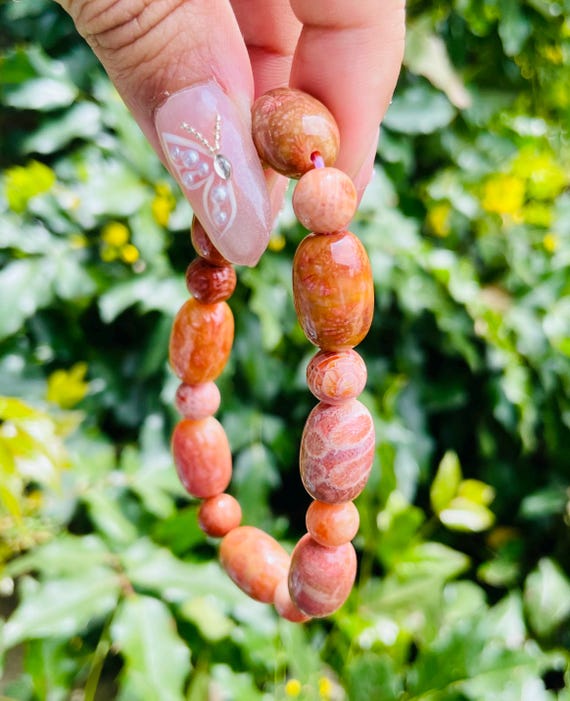 Orange Coral Jade Crystal Bracelet: Gemstone Beaded Jewelry - Etsy