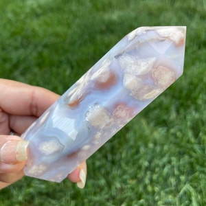 Flower Agate Crystal Point: Purple Blue Sakura Gemstone Tower #45
