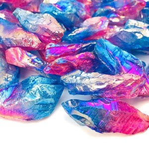 Rainbow Aura Quartz Crystals (1) One Dark Blue Pink Aura Crystal Point Set Small Angel Aura Stone Rainbow Rough Wand