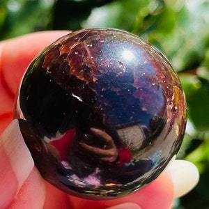 Red Garnet Crystal Sphere (74.23G) Tumbled Red Garnet Stone, Gemstone Garnet Polished Crystal, LARGE Red Wine Garnet Natural Dark