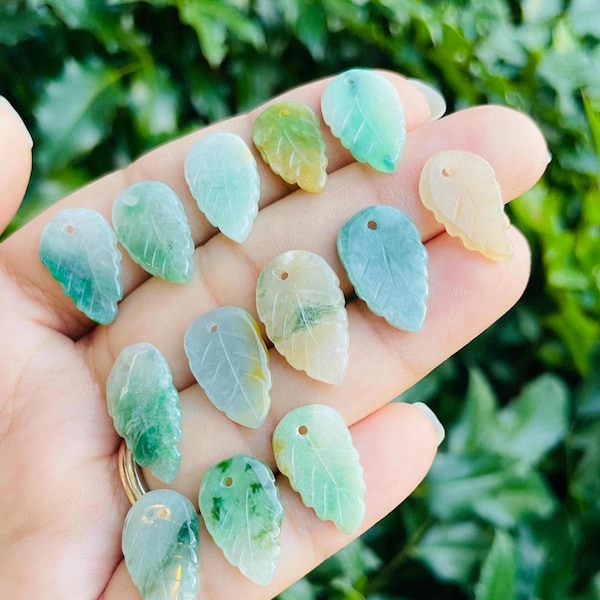 Green Jade Leaf Charm: Polished Crystal Gemstone Pendant (16-21 MM)