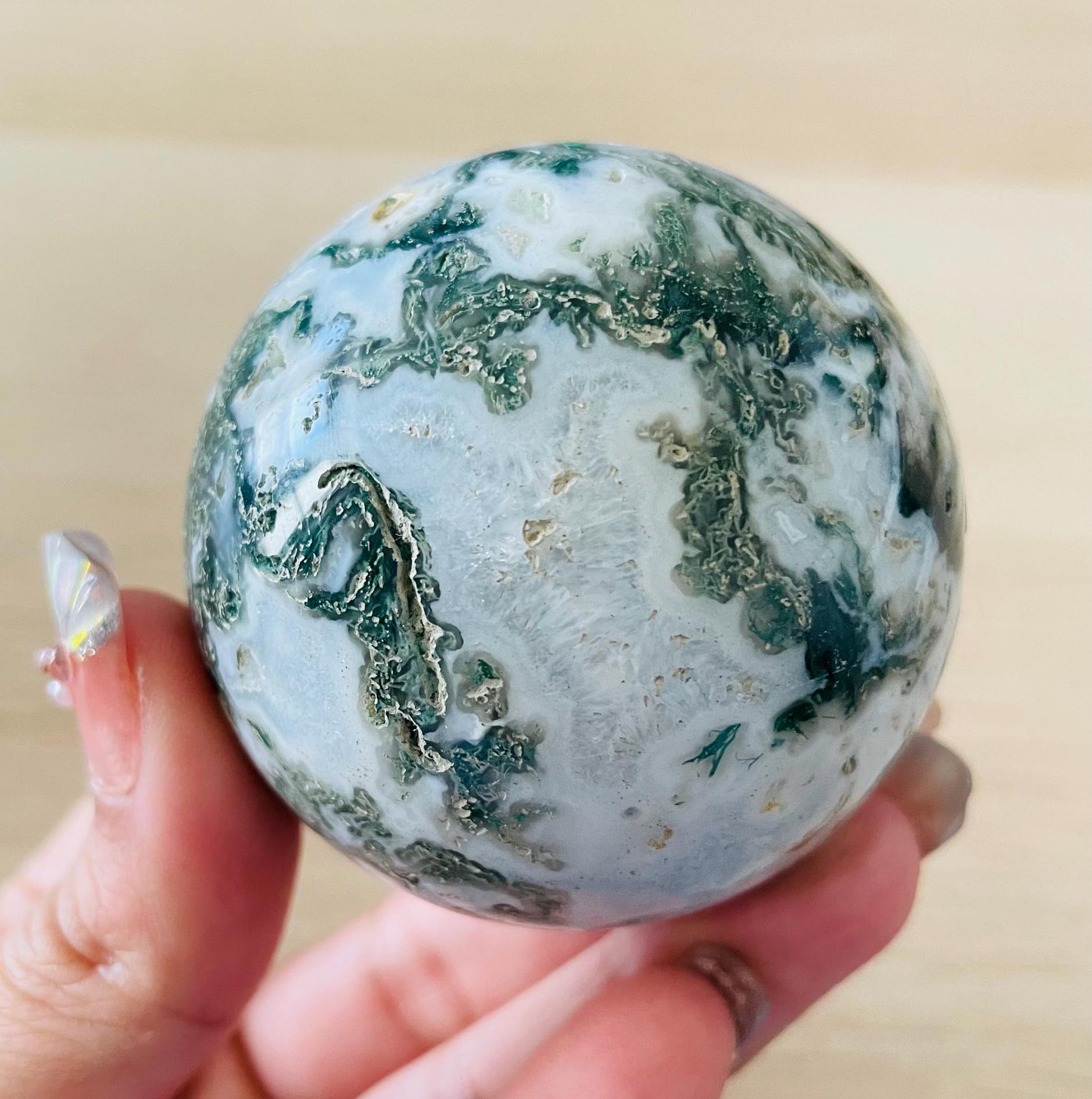 Moss Agate Sphere With Clear Quartz Druzy (58mm, 267G) - Etsy