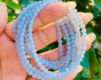 Angelite Crystal Bracelet: Round Blue Gemstone Beaded Jewelry