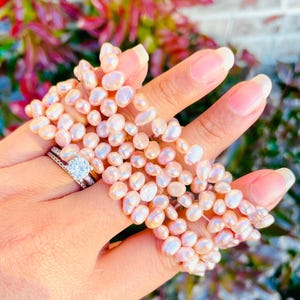 Pink Pearl Stretch Bracelet: Free Form Gemstone Jewelry