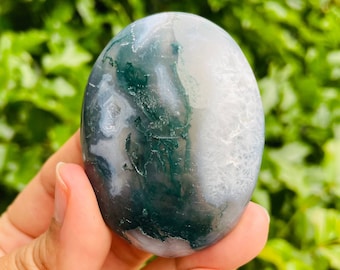Pierre de palmier agate mousse polie : pierre précieuse naturelle (80,4 g)