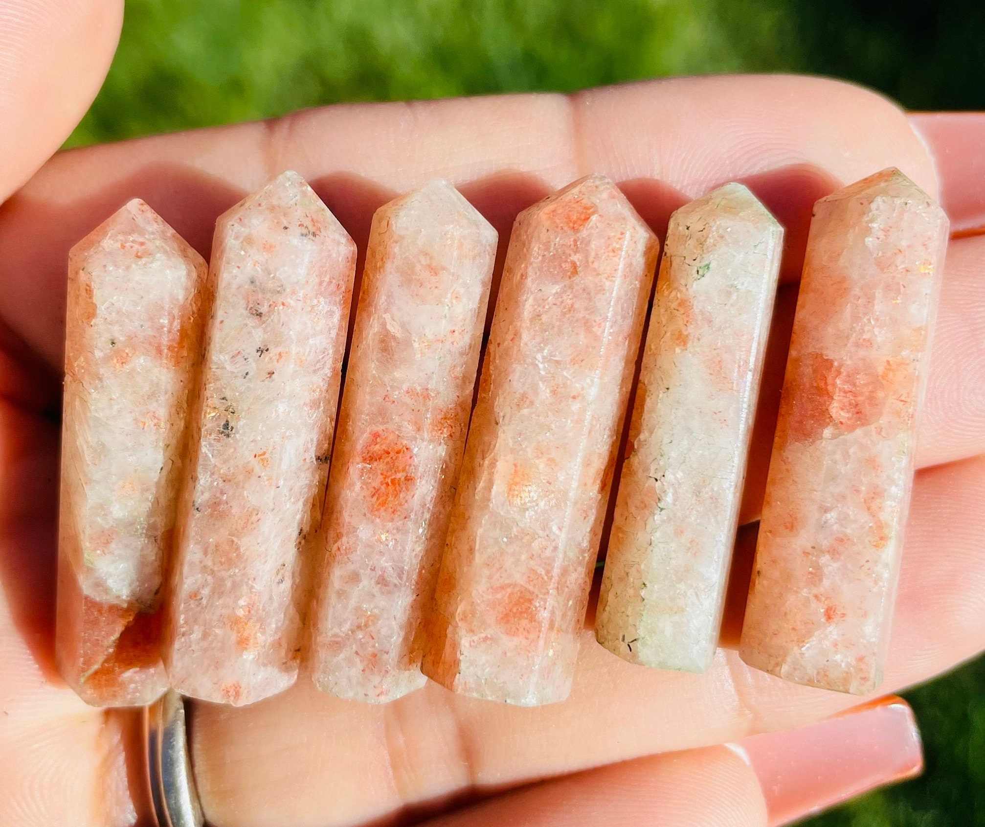 Sunstone Crystal Point (1) XS Rainbow Sunstone Pencil Point, TUMBLED Faceted Sunstone, Small Polished Stone, Orange Sunstone Gemstone