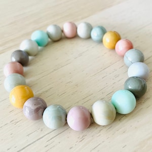 Candy Alashan Agate Bracelet (1) One Agate Crystal Bracelet, High Quality Alashan Agate Crystal Round Bead Gemstone Bracelet
